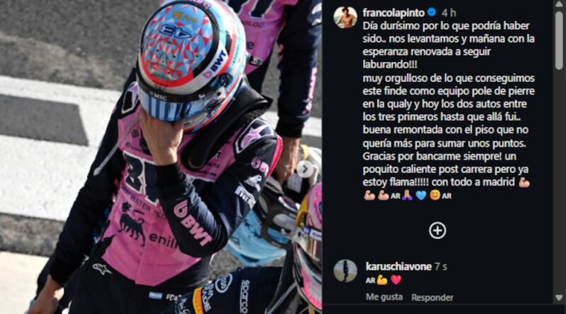 El posteo de Colapinto tras su remontada en el GP de Italia: el problema que sufrió y una frase esperanzadora